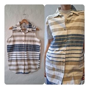 90s Weston Wear Blue White Striped Sleeveless Button Up Shirt